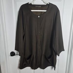Vitale Barberis Canonico Shirt Jacket Womens OS Brown Button Up Tunic Pockets